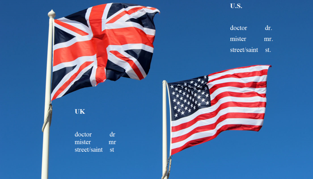 UK and US flags with spelling examples