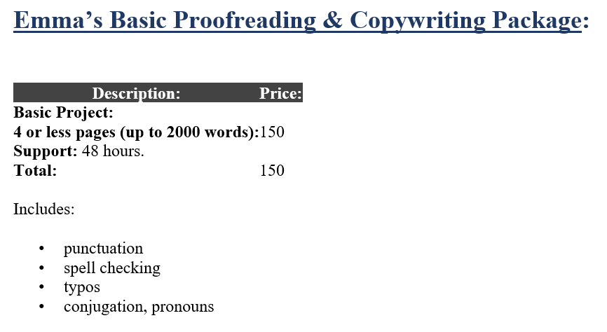 basic proofreading package